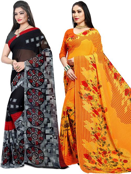 pack of 2 casual wear sarees with blouse - 21419678 - Very Small Image - 1