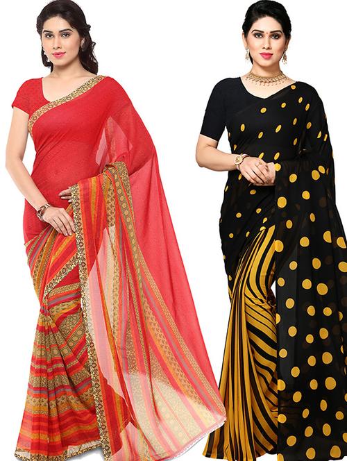  women pack of 2 casual wear combo sarees with blouse - 21419805 - Very Small Image - 1