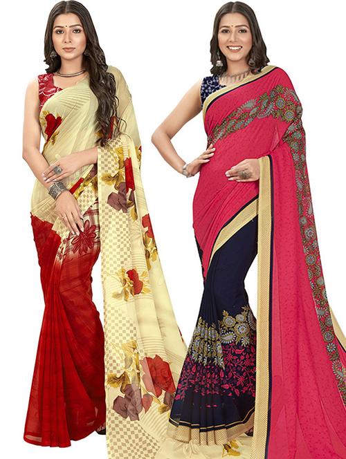 pack of 2 casual wear combo sarees with blouse - 21424504 - Very Small Image - 1
