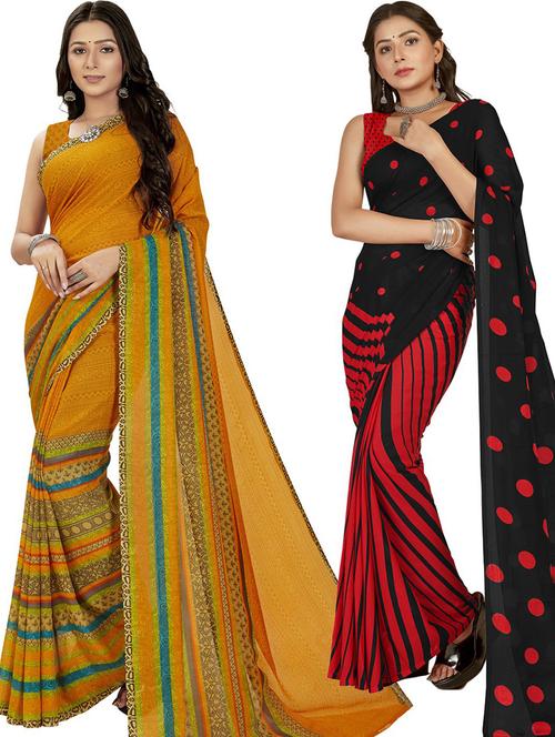 pack of 2 printed casual wear sarees with blouse - 21424507 - Very Small Image - 1