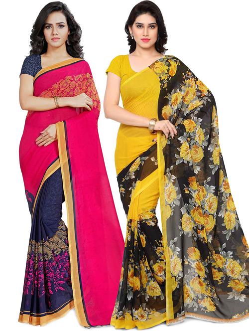 pack of 2 printed casual wear sarees with blouse - 21424508 - Very Small Image - 1