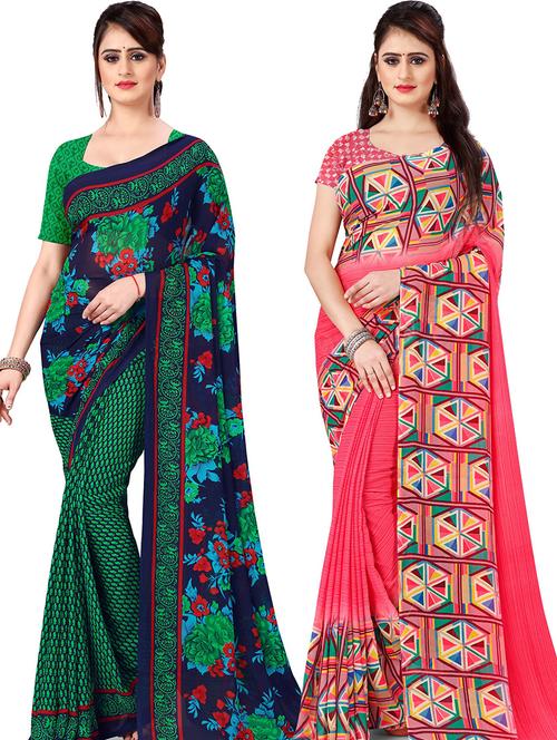 pack of 2 casual wear combo sarees with blouse - 21424571 - Very Small Image - 1