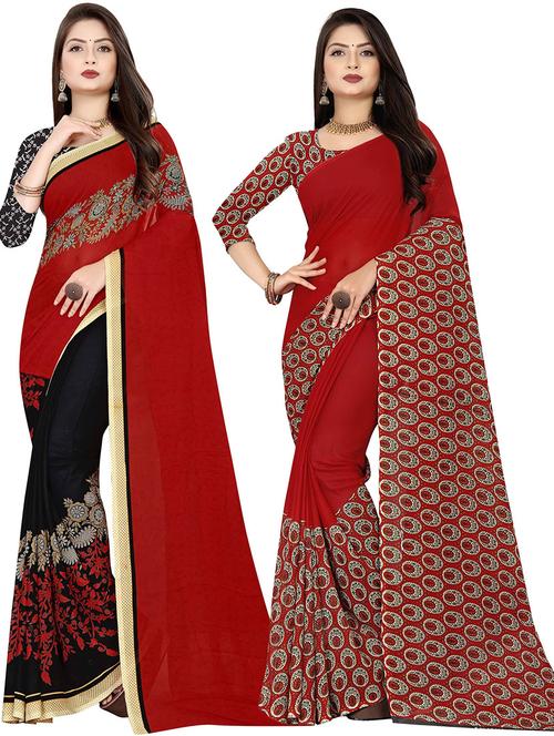 pack of 2 casual wear combo sarees with blouse - 21424825 - Very Small Image - 1