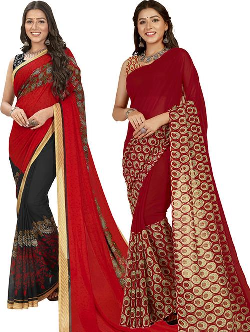 pack of 2 casual wear combo sarees with blouse - 21424872 - Very Small Image - 1