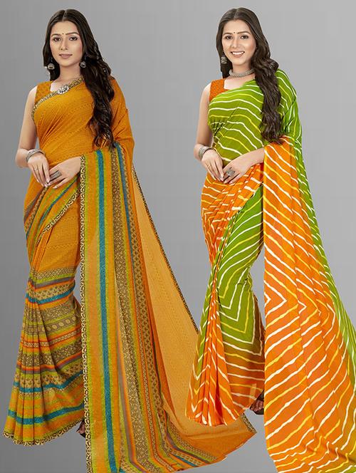  women pack of 2 casual wear combo sarees with blouse - 21424875 - Very Small Image - 1