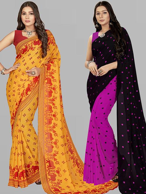 pack of 2 casual wear sarees with blouse - 21424939 - Very Small Image - 1