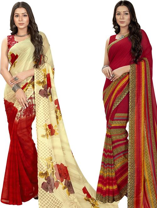 pack of 2 casual wear sarees with blouse - 21424941 - Very Small Image - 1