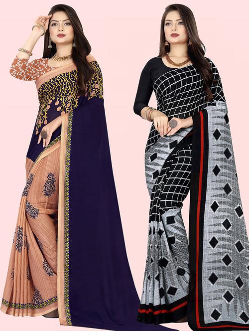 pack of 2 printed casual wear sarees with blouse - 21425033 - Very Small Image - 1