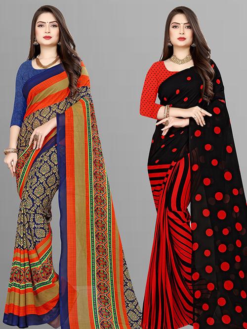  women pack of 2 casual wear combo sarees with blouse - 21425040 - Very Small Image - 1