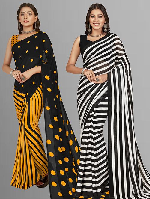 pack of 2 printed casual wear sarees with blouse - 21425042 - Very Small Image - 1