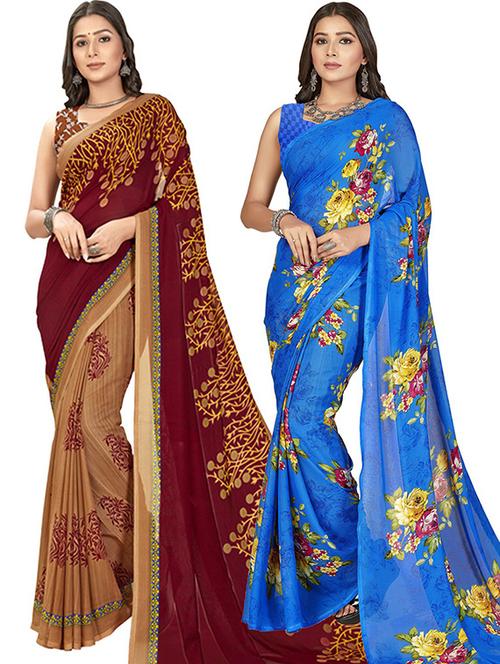  women pack of 2 casual wear combo sarees with blouse - 21425044 - Very Small Image - 1
