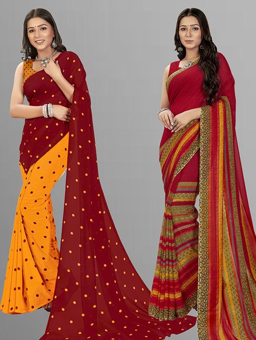  women pack of 2 casual wear combo sarees with blouse - 21425048 - Very Small Image - 1