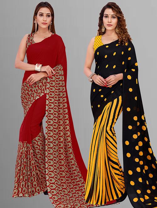 pack of 2 printed casual wear sarees with blouse - 21425052 - Very Small Image - 1