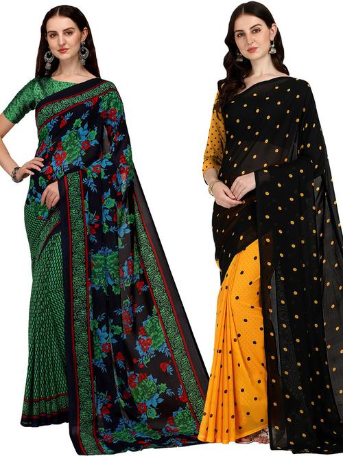  women pack of 2 casual wear combo sarees with blouse - 21425054 - Very Small Image - 1