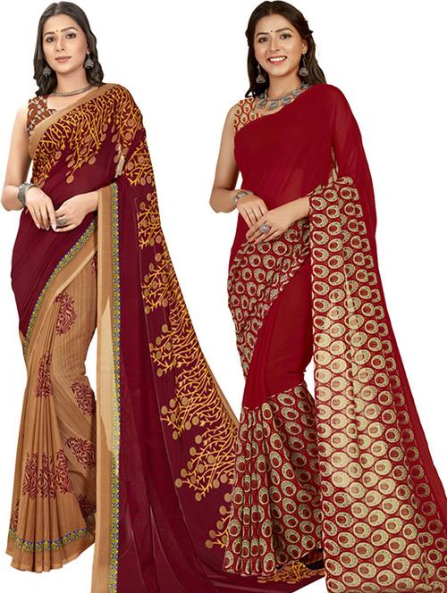  women pack of 2 casual wear combo sarees with blouse - 21425058 - Very Small Image - 1