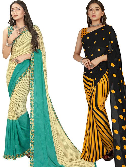  women pack of 2 casual wear combo sarees with blouse - 21425062 - Very Small Image - 1