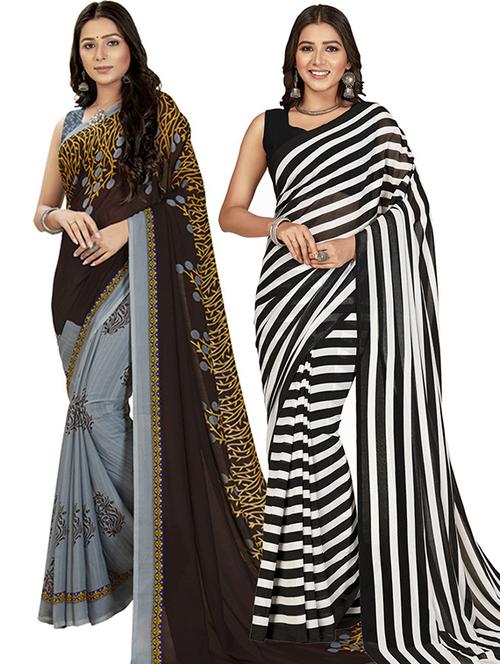 pack of 2 casual wear sarees with blouse - 21425063 - Very Small Image - 1