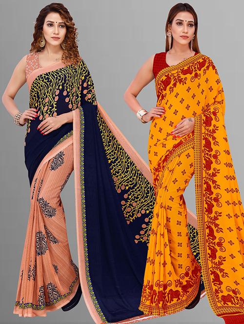  women pack of 2 casual wear combo sarees with blouse - 21425064 - Very Small Image - 1