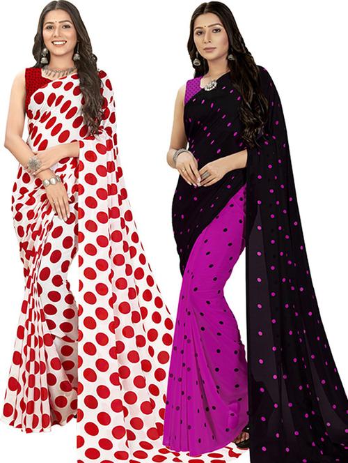  women pack of 2 casual wear combo sarees with blouse - 21425066 - Very Small Image - 1