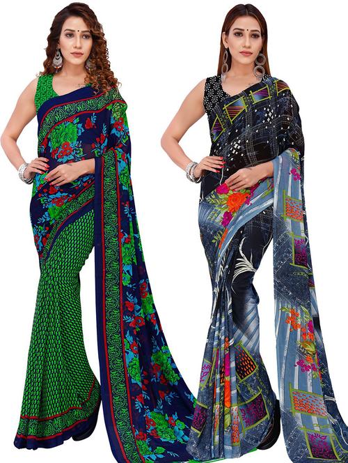 pack of 2 casual wear sarees with blouse - 21425071 - Very Small Image - 1