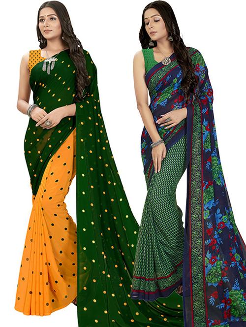 pack of 2 printed casual wear sarees with blouse - 21425128 - Very Small Image - 1