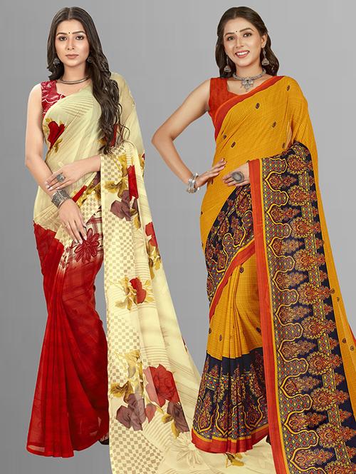pack of 2 casual wear sarees with blouse - 21425272 - Very Small Image - 1