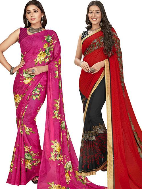 pack of 2 printed casual wear sarees with blouse - 21425275 - Very Small Image - 1