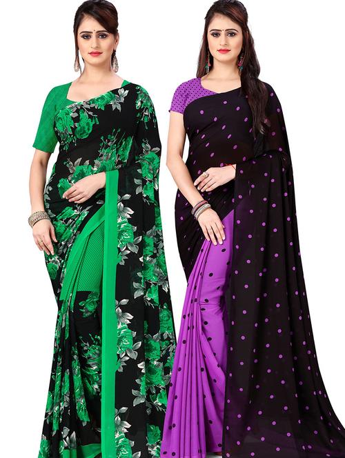  women pack of 2 casual wear combo sarees with blouse - 21425299 - Very Small Image - 1
