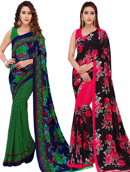 pack of 2 printed casual wear saree with blouse - 21425300 - Very Small Image - 1