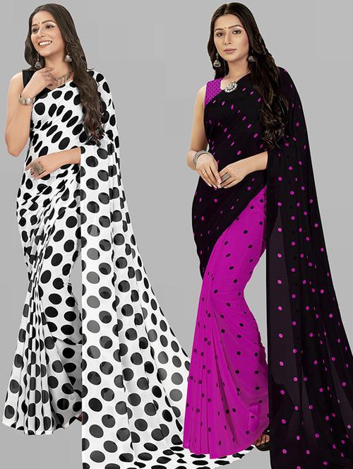 pack of 2 printed casual wear sarees with blouse - 21425301 - Very Small Image - 1