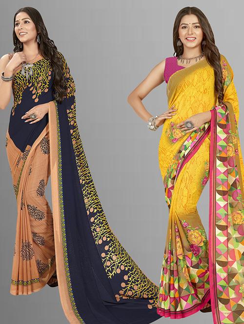 pack of 2 casual wear combo sarees with blouse - 21425303 - Very Small Image - 1