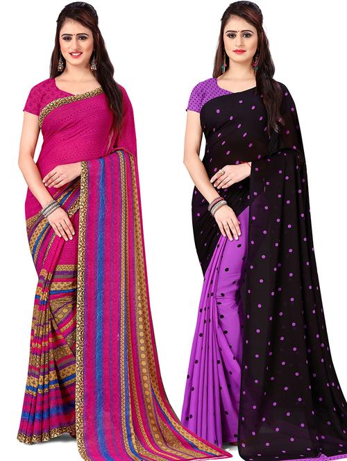 pack of 2 casual wear combo sarees with blouse - 21425304 - Very Small Image - 1