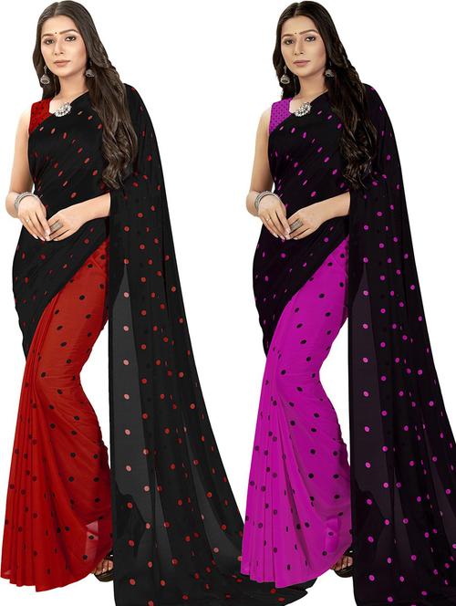 pack of 2 printed casual wear sarees with blouse - 21425307 - Very Small Image - 1