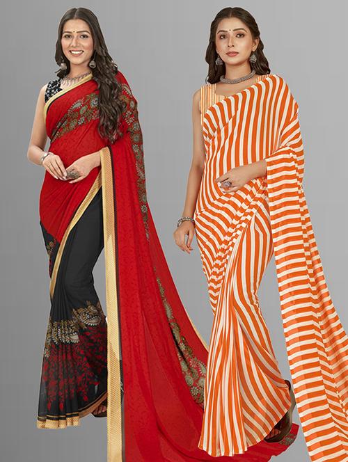 pack of 2 casual wear combo sarees with blouse - 21425310 - Very Small Image - 1