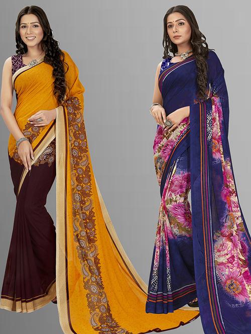 pack of 2 printed casual wear sarees with blouse - 21425311 - Very Small Image - 1