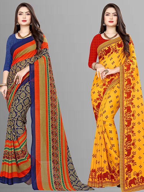  women pack of 2 casual wear combo sarees with blouse - 21425315 - Very Small Image - 1