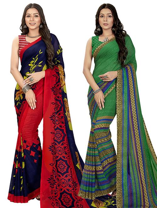  women pack of 2 casual wear combo sarees with blouse - 21425317 - Very Small Image - 1