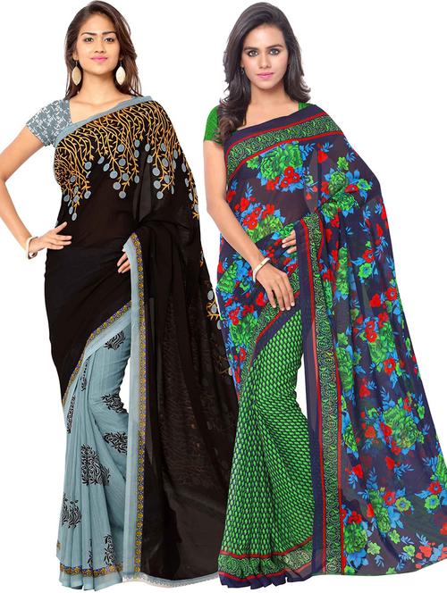 pack of 2 casual wear combo sarees with blouse - 21425318 - Very Small Image - 1