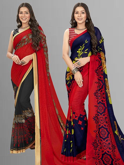 pack of 2 printed casual wear sarees with blouse - 21425322 - Very Small Image - 1