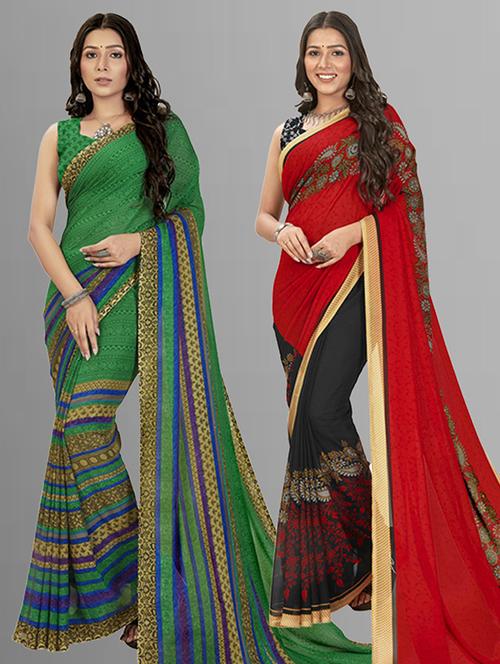 pack of 2 printed casual wear sarees with blouse - 21425325 - Very Small Image - 1