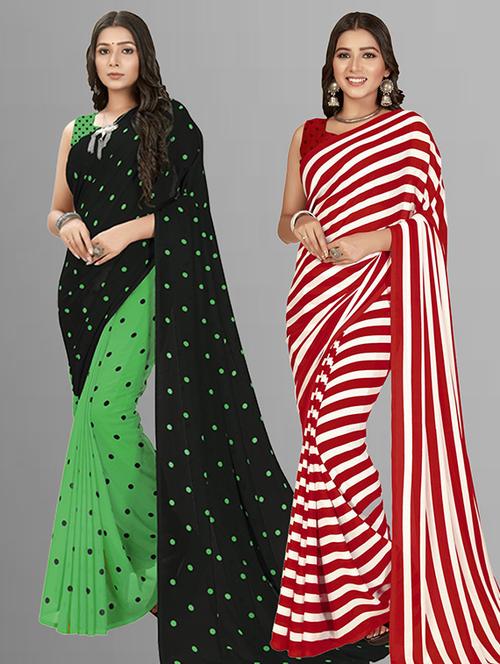 pack of 2 printed casual wear sarees with blouse - 21425327 - Very Small Image - 1