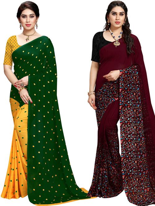 pack of 2 printed casual wear sarees with blouse - 21425440 - Very Small Image - 1