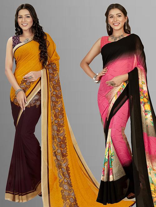  women pack of 2 casual wear combo sarees with blouse - 21425441 - Very Small Image - 1