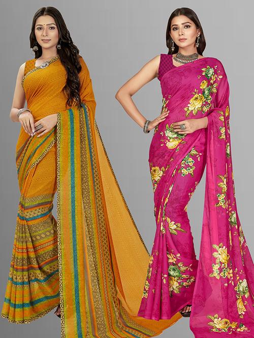pack of 2 casual wear combo sarees with blouse - 21425443 - Very Small Image - 1