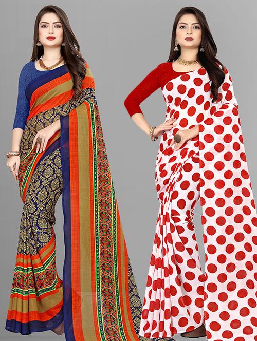 pack of 2 printed casual wear sarees with blouse - 21425445 - Very Small Image - 1