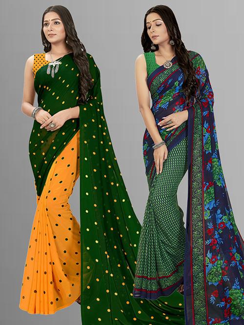  women pack of 2 casual wear combo sarees with blouse - 21425447 - Very Small Image - 1