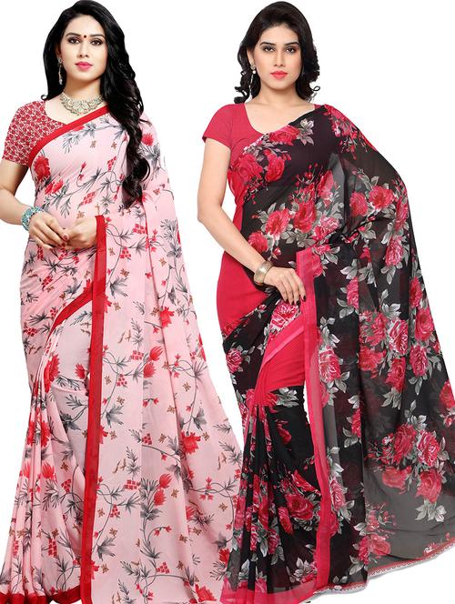 pack of 2 printed casual wear sarees with blouse - 21425448 - Very Small Image - 1
