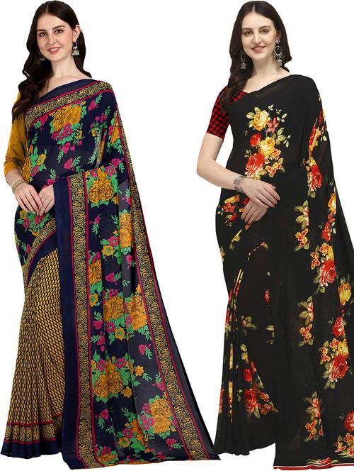 pack of 2 printed casual wear sarees with blouse - 21425449 - Very Small Image - 1