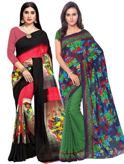  women pack of 2 casual wear combo sarees with blouse - 21425450 - Very Small Image - 1