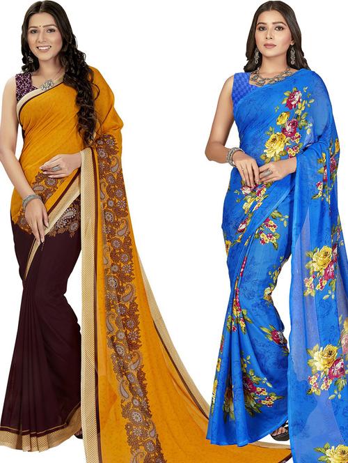  women pack of 2 casual wear combo sarees with blouse - 21425452 - Very Small Image - 1